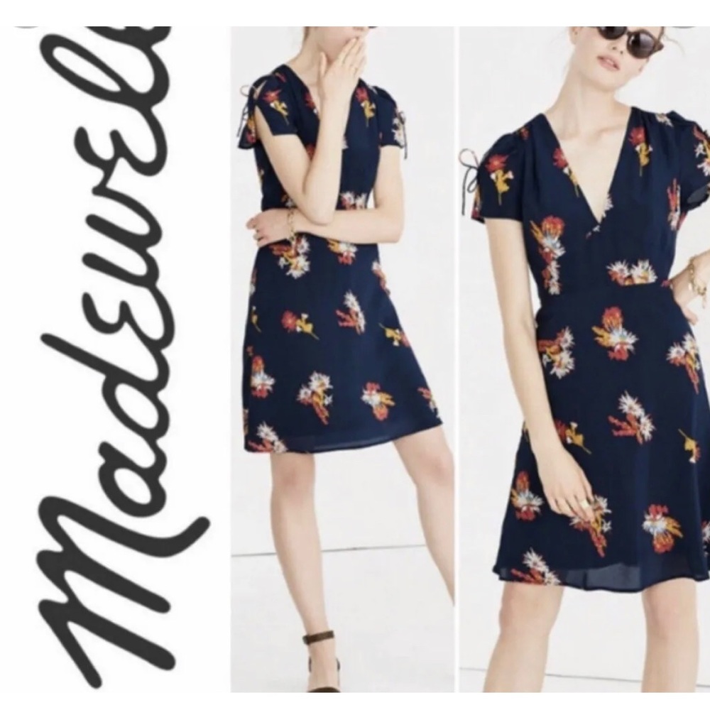 Madewell Silk Poppy Dress Cactus Flower Navy Mini - Size 0